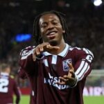 Aston Villa's Johan Manzambi celebrates scoring in the UEFA Champions League match against Fenerbahce on Wednesday.
