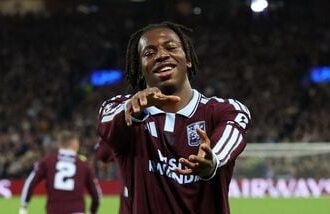 Aston Villa's Johan Manzambi celebrates scoring in the UEFA Champions League match against Fenerbahce on Wednesday.