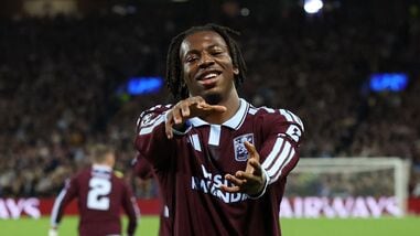 Aston Villa's Johan Manzambi celebrates scoring in the UEFA Champions League match against Fenerbahce on Wednesday.