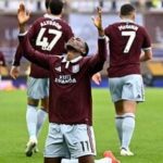 Aston Villa's Nicolas Jackson celebrates scoring their first goal.