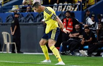 Al Nassr's Cristiano Ronaldo celebrates scoring their first goal.