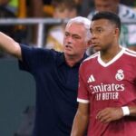 Real Madrid coach Jose Mourinho gives instructions to Real Madrid's Kylian Mbappe during a match (file photo)