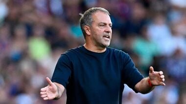 FC Barcelona coach Hansi Flick reacts