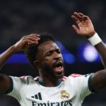 Real Madrid's Vinicius Junior reacts