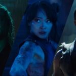 Noah Centineo, Calliana Liang, and Andrew Koji in stills from Street Fighter trailers.