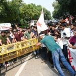New Delhi, India - Oct. 14, 2026: The Students' Federation of India (SFI) and the Democratic Youth Federation of India (DYFI) members protesting against CEC Gyanesh Kumar near Jantar Mantar in New Delhi, India, on Wednesday, October 14, 2026.  (Photo by Ishant Chauhan/ Hindustan Times)