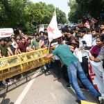 New Delhi, India - Oct. 14, 2026: The Students' Federation of India (SFI) and the Democratic Youth Federation of India (DYFI) members protesting against CEC Gyanesh Kumar near Jantar Mantar in New Delhi, India, on Wednesday, October 14, 2026.  (Photo by Ishant Chauhan/ Hindustan Times)