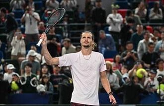 Germany's Alexander Zverev celebrates after winning against France's Quentin Halys during their men's singles match at the Shanghai Masters tennis tournament in Shanghai.