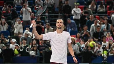 Germany's Alexander Zverev celebrates after winning against France's Quentin Halys during their men's singles match at the Shanghai Masters tennis tournament in Shanghai.