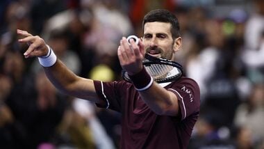 Novak Djokovic celebrates after winning his quarterfinal match against Germany's Alexander Zverev