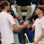 Spain's Alejandro Davidovich Fokina shakes hands with Germany's Alexander Zverev after winning his semi final match