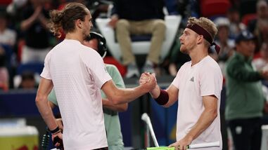 Spain's Alejandro Davidovich Fokina shakes hands with Germany's Alexander Zverev after winning his semi final match