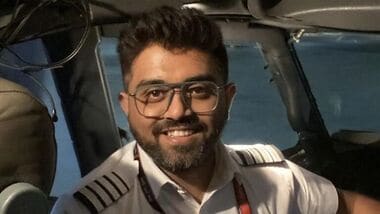 This undated photo released on Israel's Foreign Ministry social media shows Indian Capt. Smit Machchhar in the cockpit of a plane in an unknown location. (Israel's Foreign Ministry via AP)