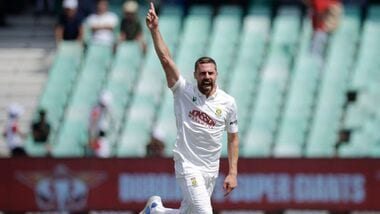 Anrich Nortje picked up two wickets in Australia's first innings of the first Test against South Africa in Durban.