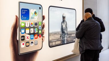 An advertisement for the iPhone Duo at the Apple Inc. store on Regent Street in London, UK, on Friday, Sept. 18, 2026. Photographer: Betty Laura Zapata/Bloomberg