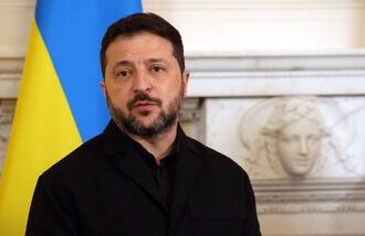 Volodymyr Zelenskyy, Ukraine's president, ahead of a meeting with Andy Burnham, UK prime minister, at 10 Downing Street in London on Wednesday, 14 October 2026. Betty Laura Zapata/Bloomberg