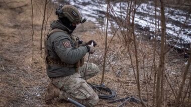 File photo of a Ukrainian serviceman of 47th brigade prepares a Starlink satellite internet systems at his positions at a front line, amid Russia's attack on Ukraine, near the town of Avdiivka, recently captured by Russian troops in Donetsk region, Ukraine February 20, 2024.