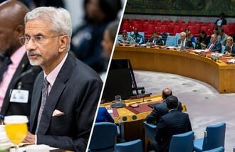 India's External Affairs Minister S. Jaishankar(Left), Delegates addressing the United Nations Security Council(Right).