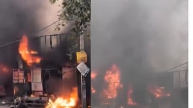 Noida Sector 125 fire: Blaze at hotel spreads to nearby eateries | Video (Images: screengrab/ X/@PTI_News)
