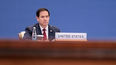 US Secretary of State Marco Rubio participates in the C5+1 Ministerial Meeting with the foreign ministers of Uzbekistan, Kazakhstan, Tajikistan, Turkmenistan and Kyrgyzstan at the Congress Center in Samarkand, Uzbekistan, on October 19, 2026. (Photo by Kylie Cooper / POOL / AFP)