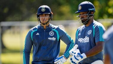 Vaibhav Sooryavanshi (L) and Sanju Samson during India's training session at the Hagley Oval in Christchurch ahead of 2nd T20I against New Zealand.