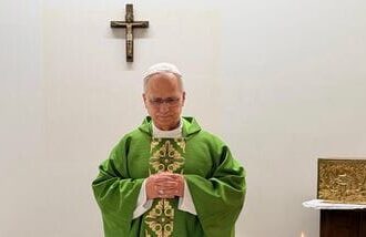 This picture, released by Vatican Media on Friday, Oct. 16, 2026, shows Pope Leo XIV celebrating Mass at the Agostino Gemelli Polyclinic in Rome, where he is recovering after having cancer removed from his right lung. (Vatican Media via AP)