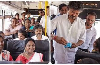 Tamil Nadu Chief Minister Vijay inaugurated the 'Vettri Payanam' scheme by distributing free bus travel passes to women from Koyambedu Bus Terminus on Mahatma Gandhi's birth anniversary, in Chennai.