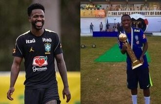 Brazil's Vinicius Junior now (on left) and back in 2016.